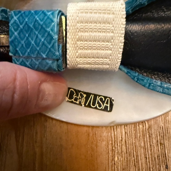 Vintage BARI Teal Snakeskin Belt Mother of Pearl Shell Buckle main image 5
